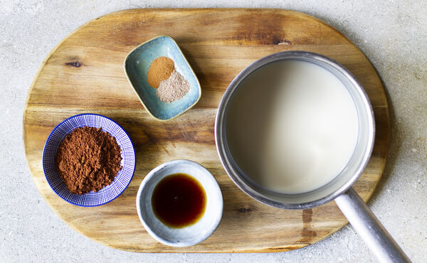 ingredients for cardamom choco-coco milk